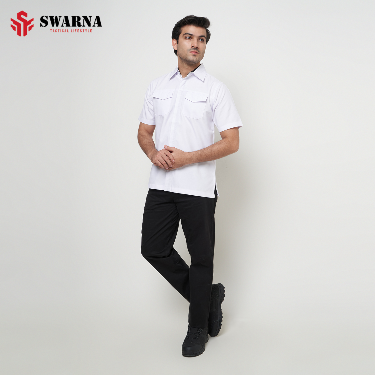 VANQUISH SHIRT SHORT WHITE BLACK M